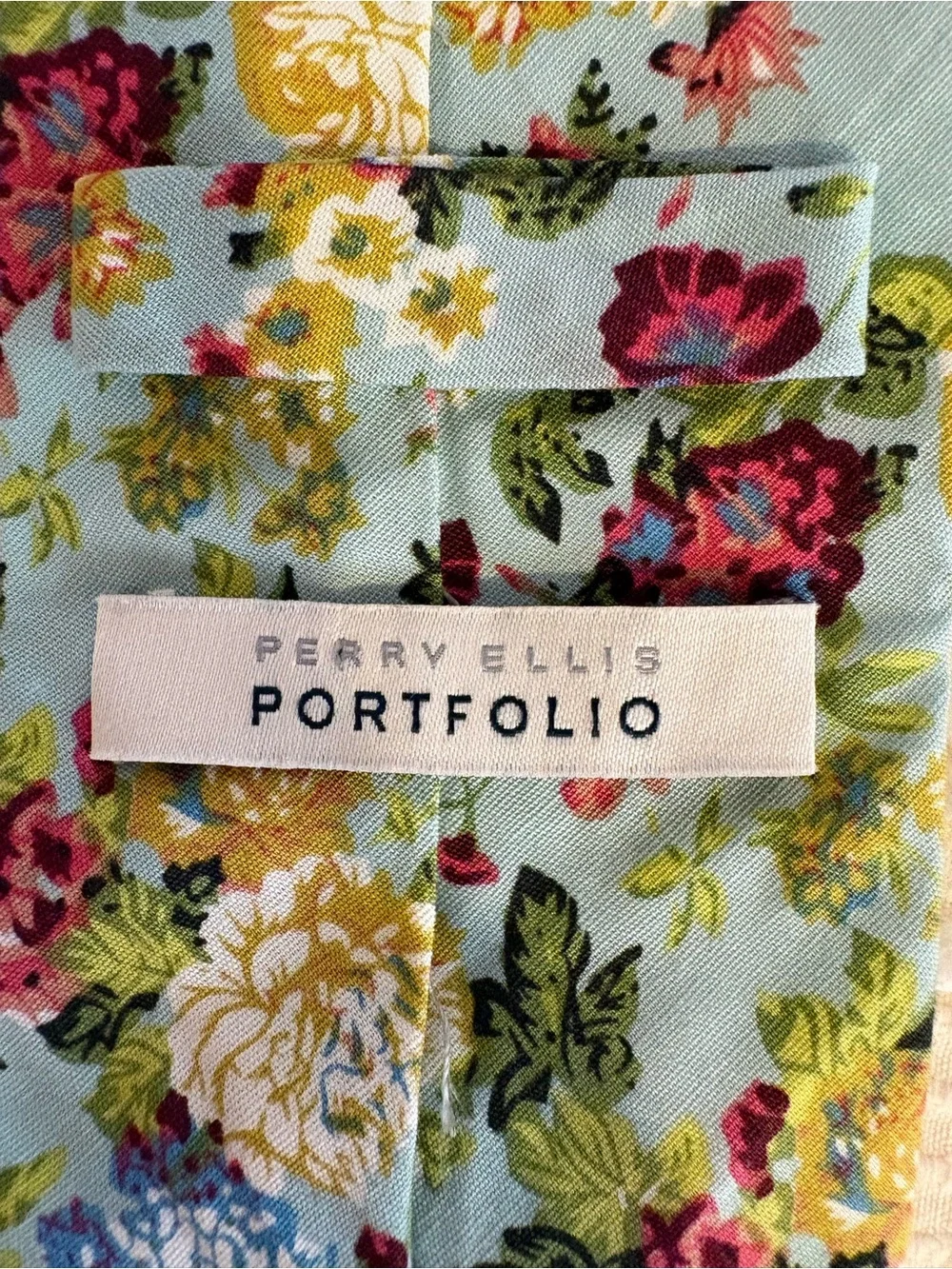 Perry Ellis Portfolio Light Blue Floral Mens Tie with Yellow & Pink Accents